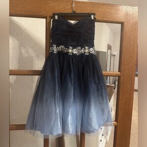 Blue ombré strapless hoco dress